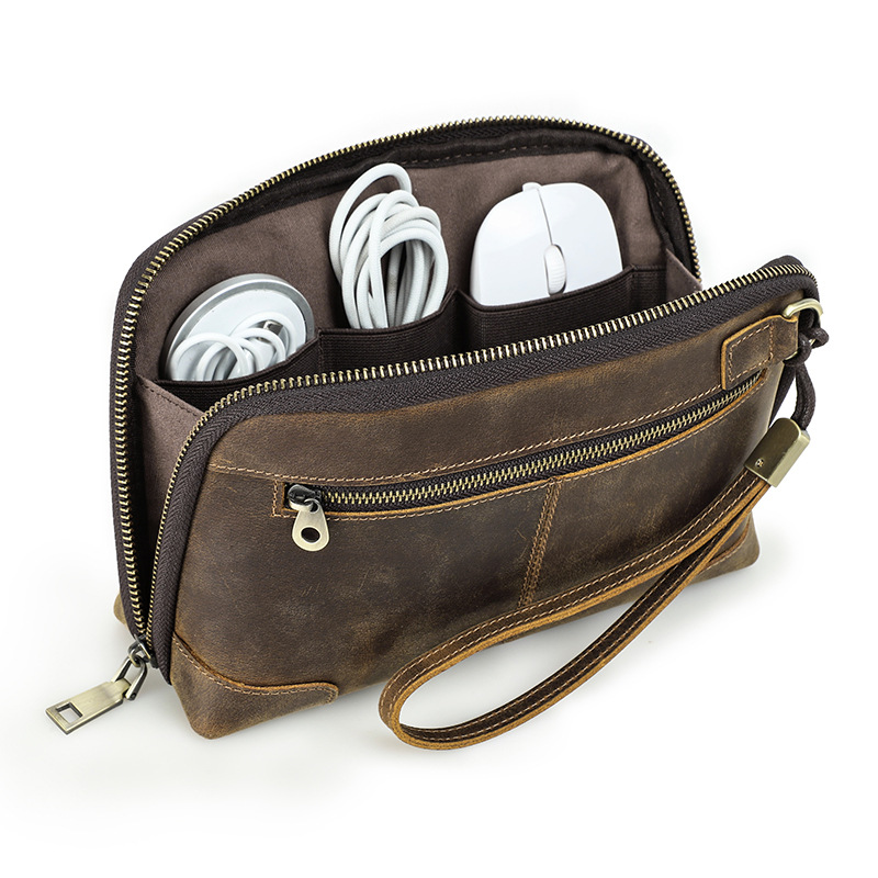 Electronics Gadgets For Men - Genuine Leather Tech Pouch Multi-compartment Electronic